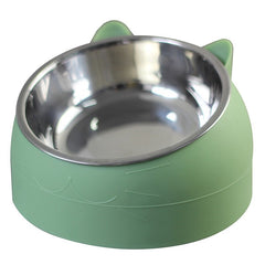 Bowl for Cats, green silicone outer with stainless steel inner bowl and cat-ear accents