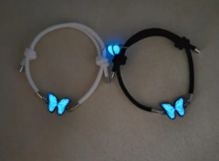 Pair of Blue Luminous Smart Butterfly Necklaces by Phora'store with glowing blue butterfly charms