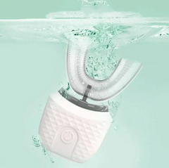 U-Shaped Ultrasonic Electric Toothbrush from Phora'store; white textured handle with silver U-shaped brush.