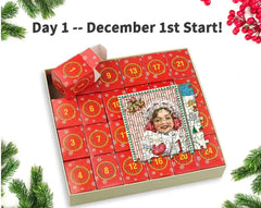 Phora'store Merry Jigsaw Advent Calendar Puzzle, red 24-box calendar with gold numbered days and festive illustration