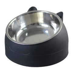 Bowl for Cats by Phora'store with stainless steel interior and dark silicone exterior with cat-ear accents.