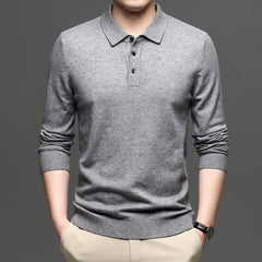 Men's lapel-knit pullover sweater in grey, lightweight knit by Phora'store