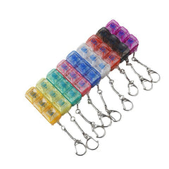 Colorful transparent square keychain charms with metal lobster clasps, arranged in a row.