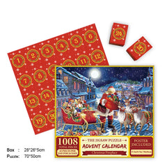 Merry Jigsaw Advent Calendar Puzzle by Phora'store; red calendar, 1008-piece Christmas fireplace puzzle, poster included
