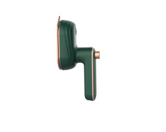 Mini Portable Electric Steam Iron, green with copper trim, side view