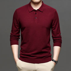 Men's lapel knit pullover sweater by Phora'store, burgundy lightweight polo-style