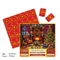 Merry Jigsaw Advent Calendar Puzzle by Phora'store; red 24-day countdown, 1008-piece puzzle
