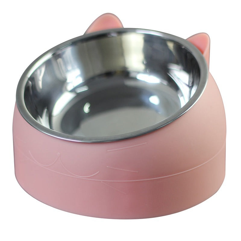 Bowl for Cats, pink silicone exterior with stainless steel interior and cat-ear rim