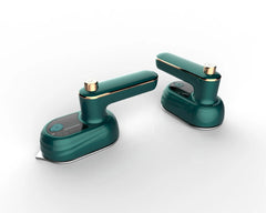 Mini portable electric steam iron by Phora'store; teal green with gold trim, set of 2.