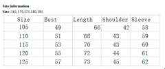 Men's lapel-knit pullover sweater size chart showing bust, length, shoulder and sleeve measurements for sizes 105–125